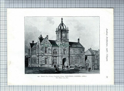(1293) Hawick Free Library Alexander Gardner  Architect - 1906 Print