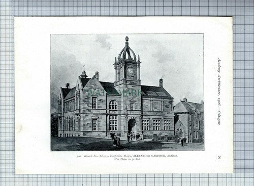 (1293) Hawick Free Library Alexander Gardner  Architect - 1906 Print
