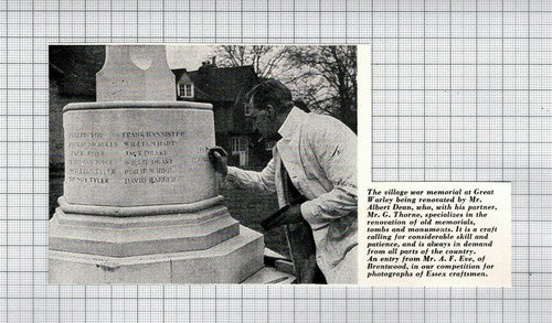 Great Warley Essex War Memorial  Mr Albert Dean - 1965 Small Clipping