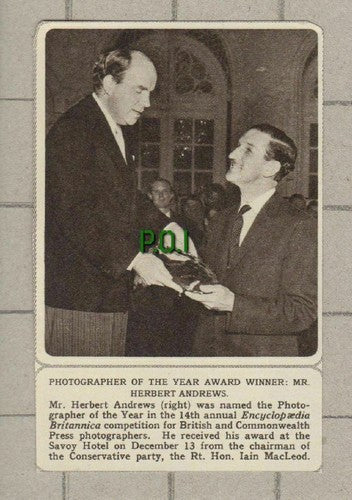 Mr Herbert Andrews Photographer Savoy Hotel Iain MacLeod  -1961 Small Clipping