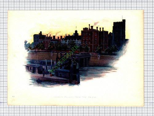 (8297) Lambeth Palace From Bridge - Antique Book Print c.1895