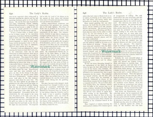 Monte Carlo Casino Francois Blanc  W Ballantine - c.1909 Article / Print