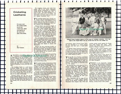 (6962) Leatham Family Cricket Pontefract Yorkshire  -  1967 Small Article