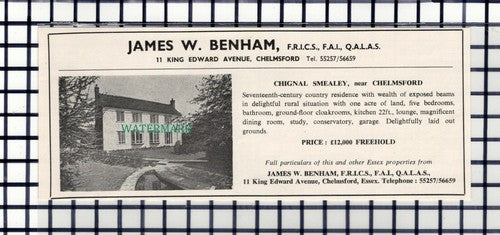 C7020) Chignal Smealey Chelmsford Essex House Sale Advert - 1966 Cutting