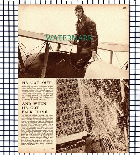 X1414) Charles Lindbergh New York Paris Flight - c.1939 Article