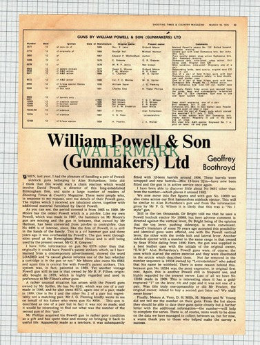X1843) William Powell & Son Gunmakers  - 1974 Article