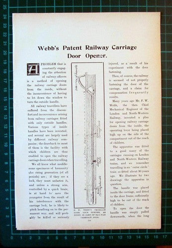 (6039) Webb's Webbs Patent Railway Carriage Door  -  1907 Article