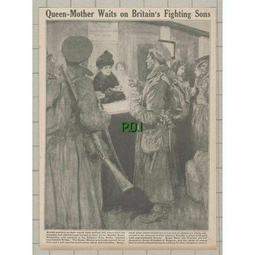 Queen Alexandra Waits On Soldiers  London Bridge WW1 - c.1918 Clipping
