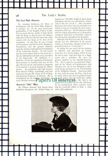 (6352) Mr William Howard Taft Sandringham House Ethel Warwick  - c.1909 Article
