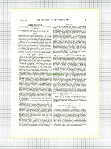 X829) ANGUS CHISHOLM  Master Painter - 1894 Article