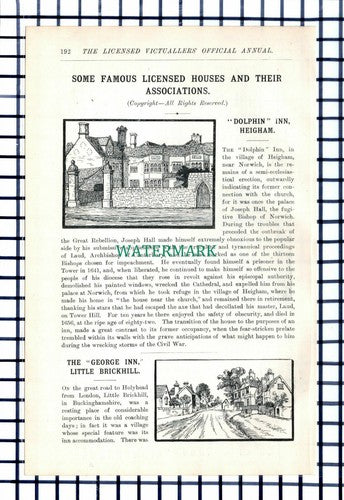 C6424) The Dolphin Inn Heigham Norwich Joseph Hall  - 1906 Cutting