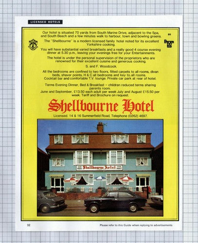 (5808) Shellbourne Hotel Bridlington Woodcock / Alexandra Hotel Crocker -  1973