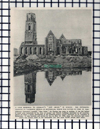C6210) St Laurence Church Rotterdam War Damage - 1945 Cutting