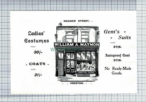C7424) PRESTON William A Maymon Tailor Advert  - 1902 Cutting