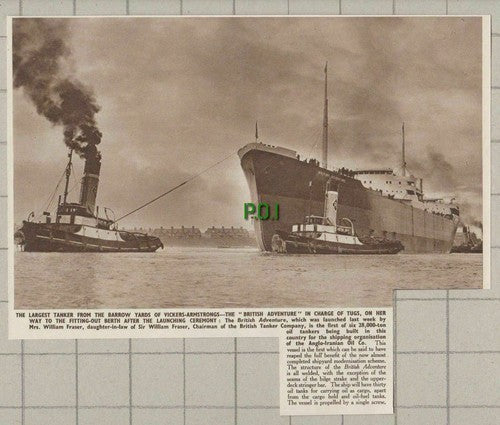 BRITISH ADVENTURE Ship Tanker Vickers Armstrong Barrow - 1950 Cutting