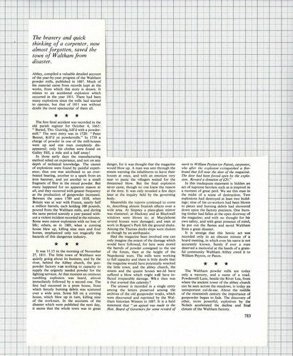 Waltham Essex Powder Mills William Peyton Paton  - 1965 Article