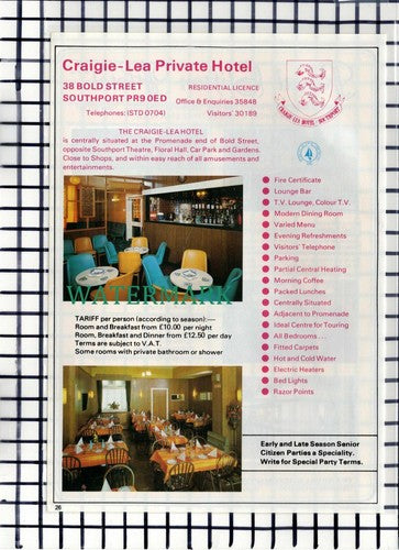 C6996) Craigie-Lea Hotel 38 Bold Street Southport  Royal Clifton  - 1986 Advert
