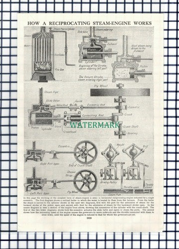 How A Reciprocating Steam Engine Works - 1950s Print / Clipping