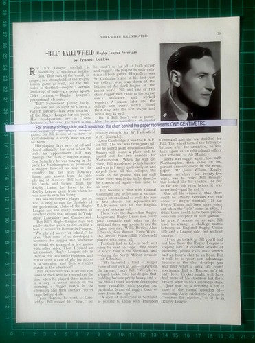 Bill Fallowfield Rugby League - 1952 Article