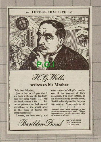 C2206) H G Wells Basildon Bond Paper Advert - 1948 Clip