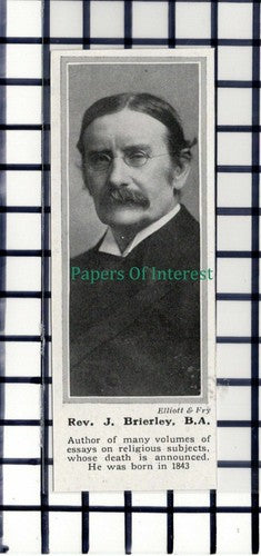 C6026) Rev J Brierley Author Obituary  - 1914 SMALL Cutting