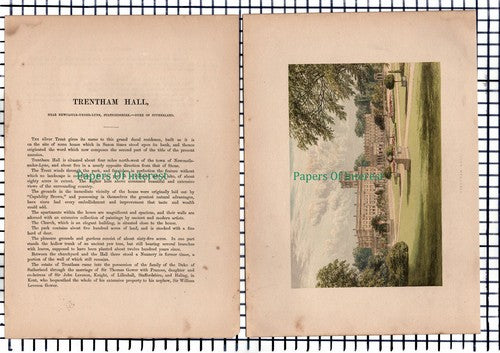 Trentham Hall Staffordshire - c.1880 Print & Article  Marks Are Present!