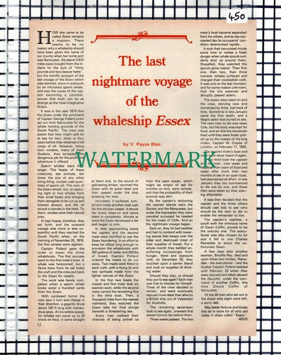 The Whaleship ESSEX Capt George Pollard Nantucket -  1984 Article