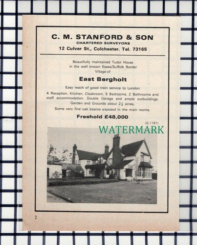 C6656) East Bergholt House Sale Advert  - 1975 Cutting