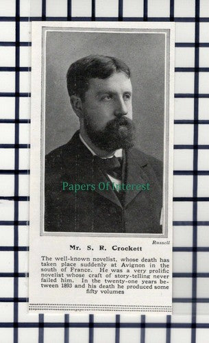 C6080) Mr S R Crockett Novelist Obituary - 1914 Cutting