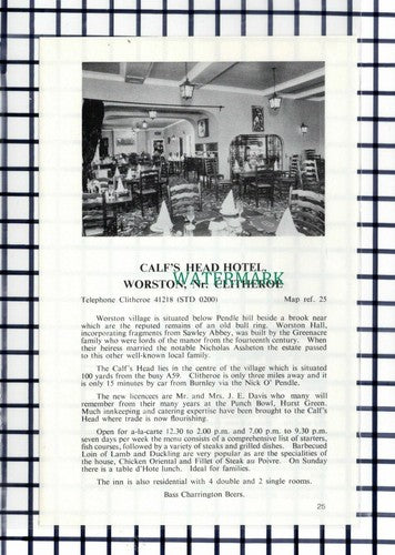 C6451) Castle Restaurant Clitheroe / Calf's Head Hotel Worston Davis -  Cutting