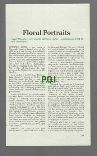 Barbara Shaw Botanical Artist Cononley Skipton Harlow Car - 1989 Article