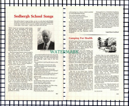 (7155) Sedbergh School Songs Logie Bruce Lockhart  - 1987 Small Article