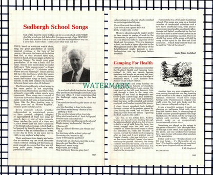 (7155) Sedbergh School Songs Logie Bruce Lockhart  - 1987 Small Article