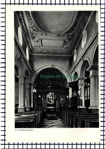 X1439) Ingestre Staffordshire Church - 1950s Book Print