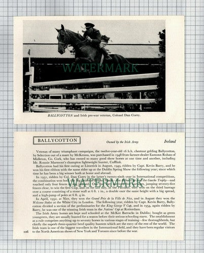 Col DAN CORRY Horse Ballycotton Irish Army Ireland  - 1956 2-Part Cutting