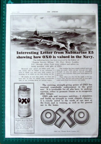 OXO Submarine E5 Navy Advert - 1915 World War One News Page