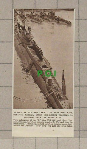 C2180) Royal Navy Submarine SAGA Renamed NAUTILO Portugal - 1948 Clip