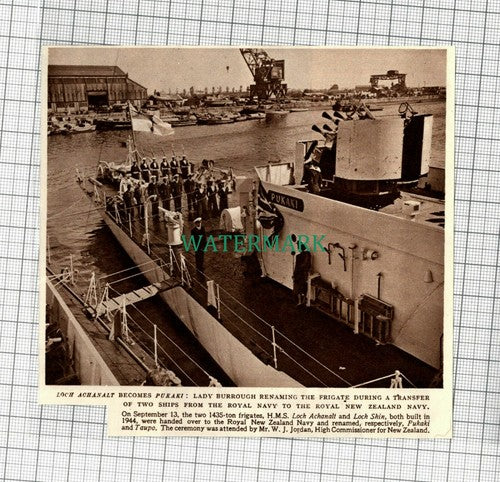 C2276) HMS Loch Achanalt Becomes Pukaki Lady Burrough Renames Ship - 1948 Clip