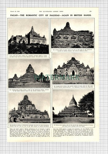 Pagan Buddhist Capital Of Burma Pagodas  - 1945 Article