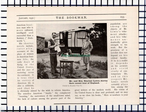 X1181) Sinclair Lewis Author - 1931 Article
