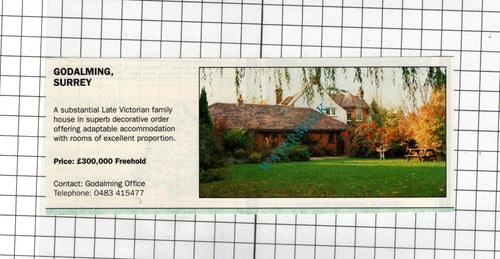 Godalming Surrey House Sale Advert - 1990 Clipping / Print