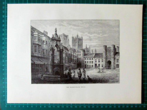 X1056) The Market Place Wells England - c.1895 Print