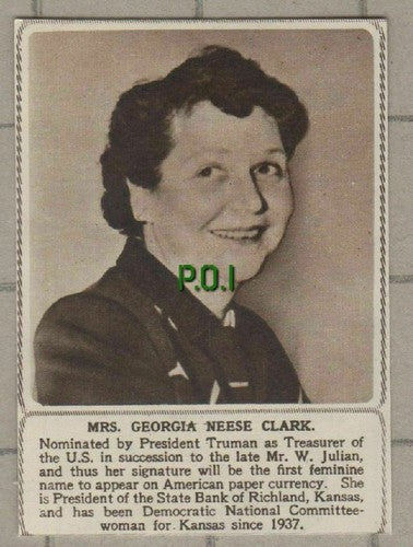 (C402) Mrs Georgia Neese Clark Treasurer of US Pres Truman Kansas  - 1949 Clip