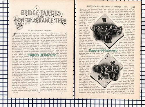 (6793) Bridge Parties Card Game - c.1900 Article