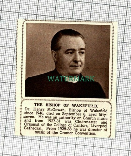 C2296) Bishop of Wakefield Dr Henry McGowan Obituary -  1948 Cutting SMALL