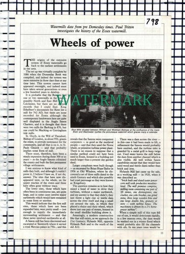 Essex Watermills Paul Tritton Blue Mills Hylands  - 1987 Article