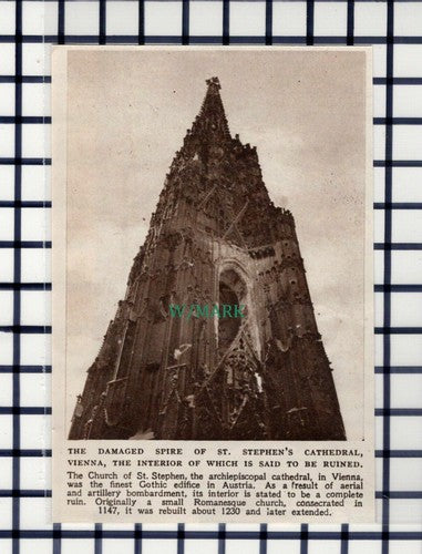 C6188)  St Stephen's Cathedral Spire Vienna World War Two - 1945 Small Cutting