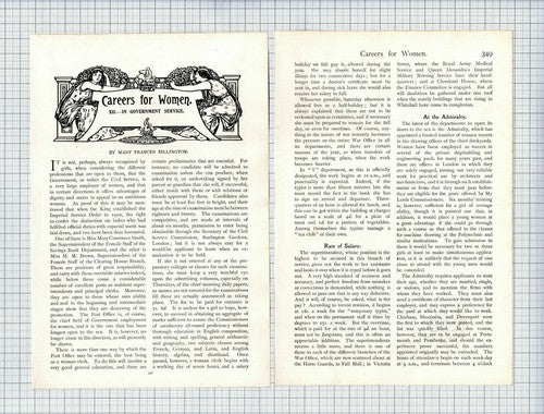 (6339) Mary Frances Billington Civil Service Careers For Women - c.1905 Article