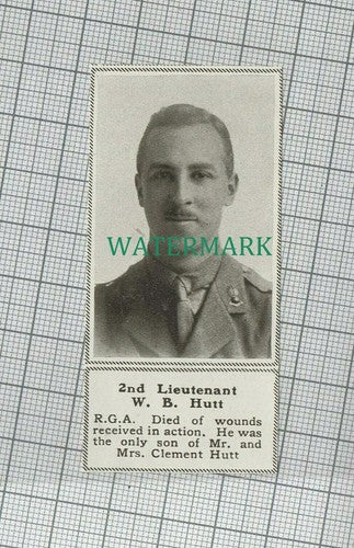 C1634) 2nd Lieut W B Hutt Son Of Mr Clement Hutt  - 1918 Clip  SMALL!!