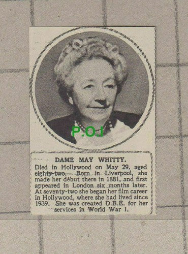C1772) Dame May Whitty Actress Obituary - 1948 Clip  SMALL!!